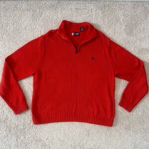 Chaps 1/4 zip Sweater Mock Neck Warm Classic Preppy Mens Sz XXL Orange Cotton